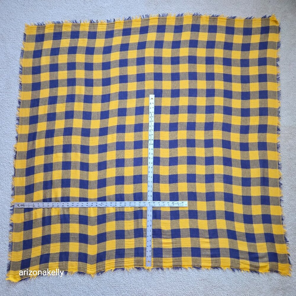 Large Wool Buffalo Plaid Square Lightweight Scarf Yellow & Navy